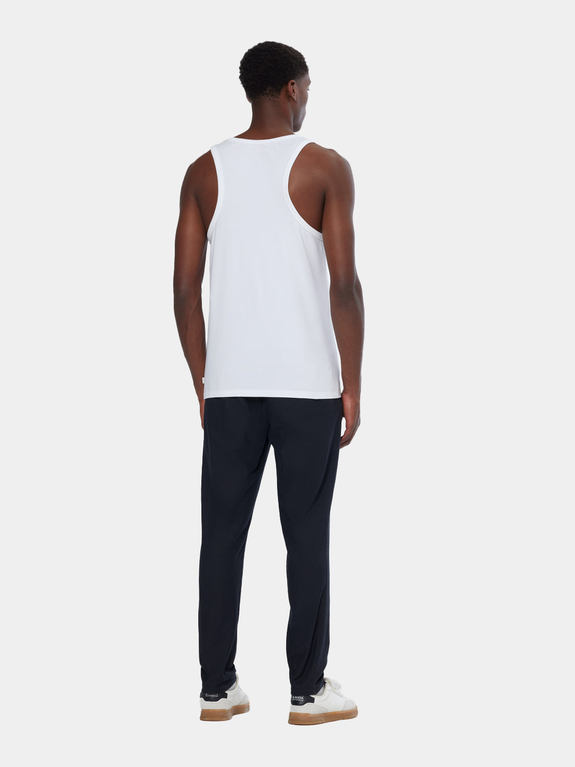 SCOTCH & SODA men's racer tank top, short sleeve tee in black, lightweight fabric with a casual fit and minimal design.
