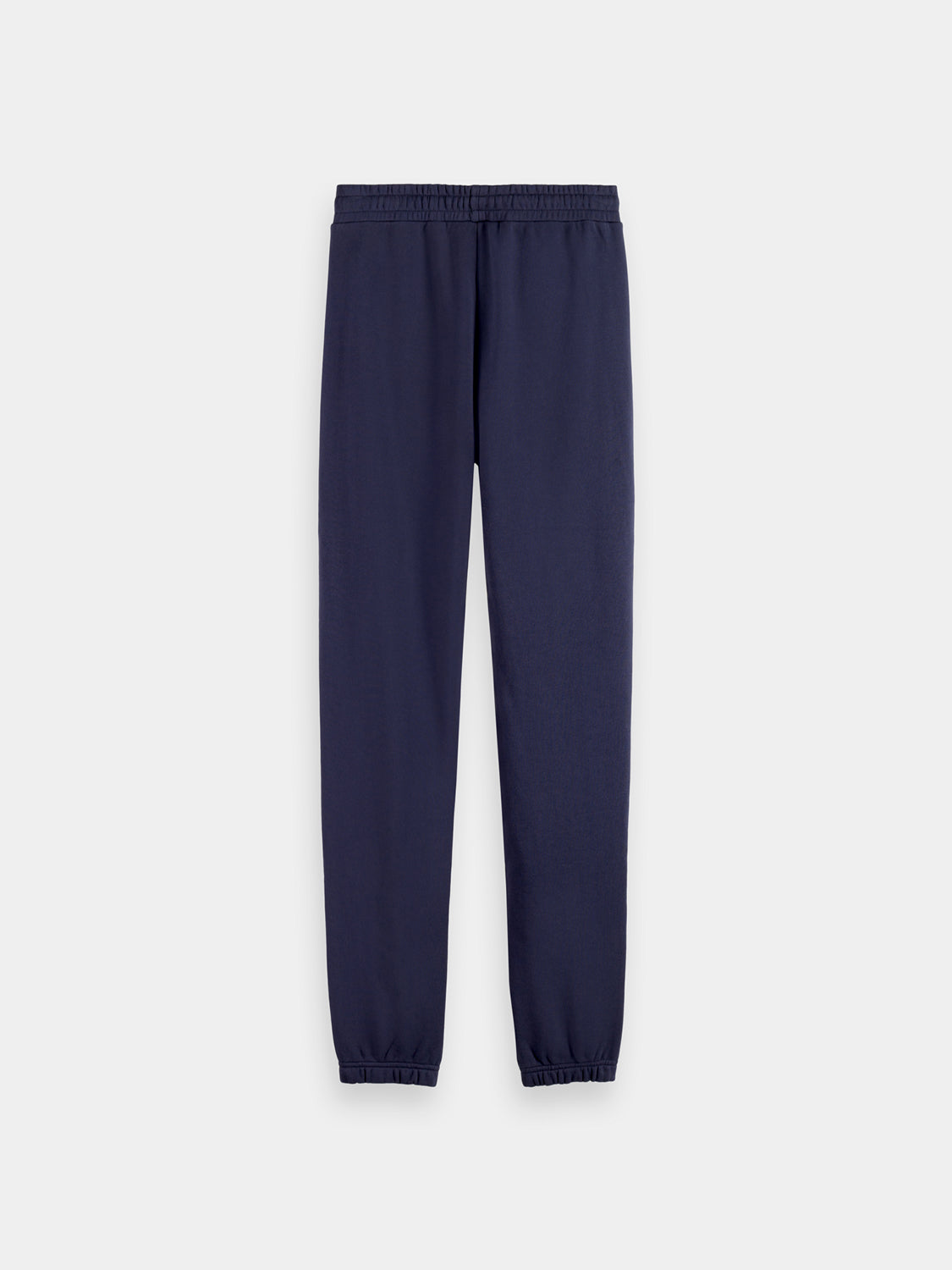 Black Scotch & Soda logo sweatpants with elastic waistband and relaxed fit, displayed on a hanger.
