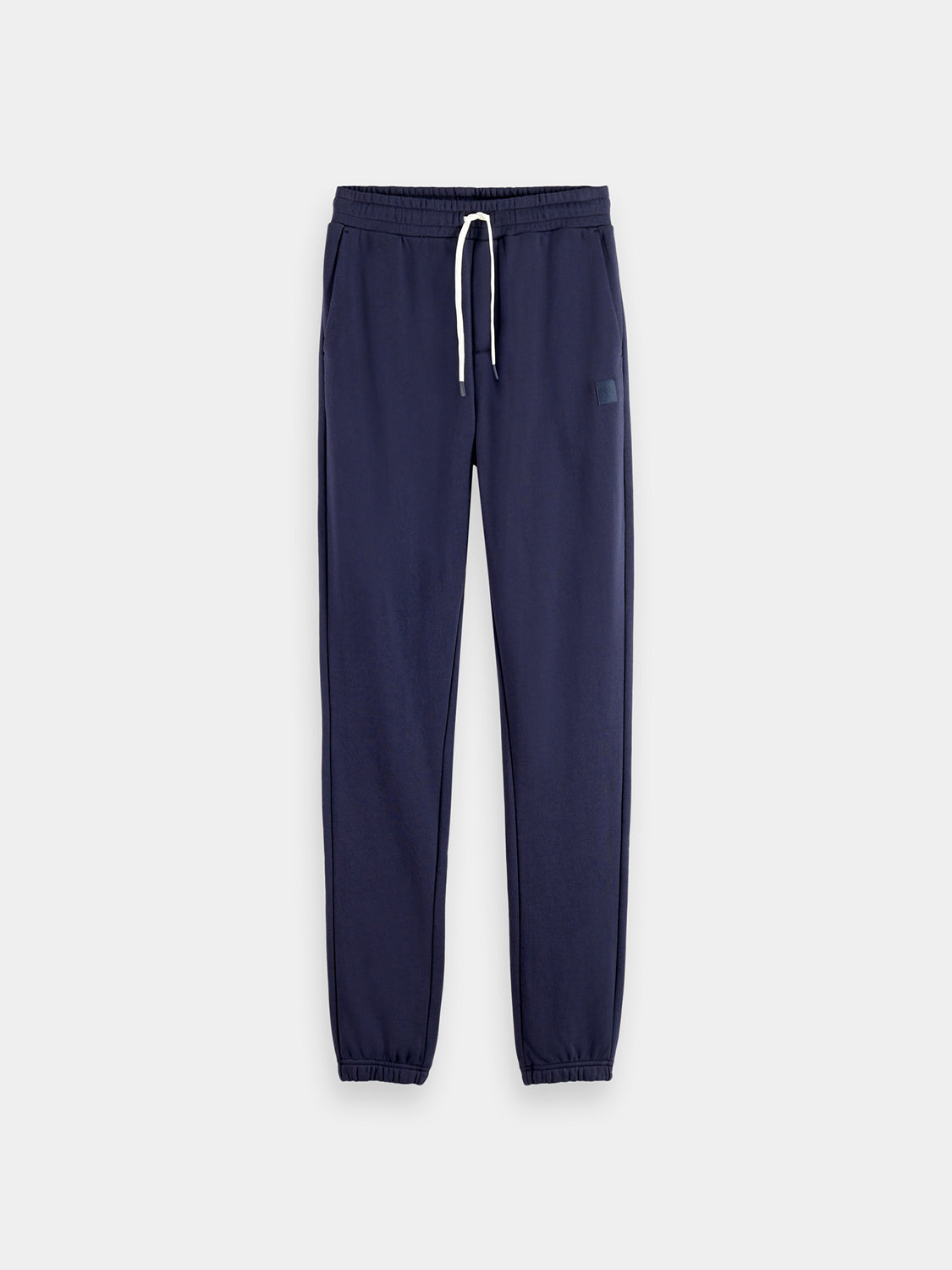 Blue SCOTCH & SODA logo sweatpants with elastic waistband and cuffs, casual and comfortable for everyday wear.