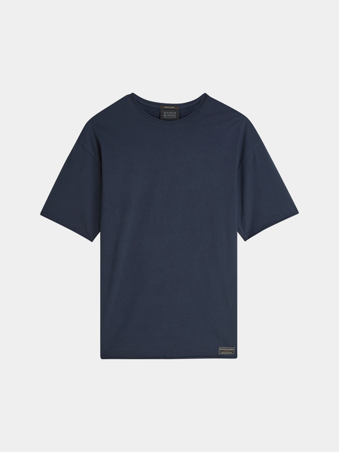 Raw-edged Scotch & Soda short sleeve t-shirt with a casual fit and minimalist design, shown from the front.