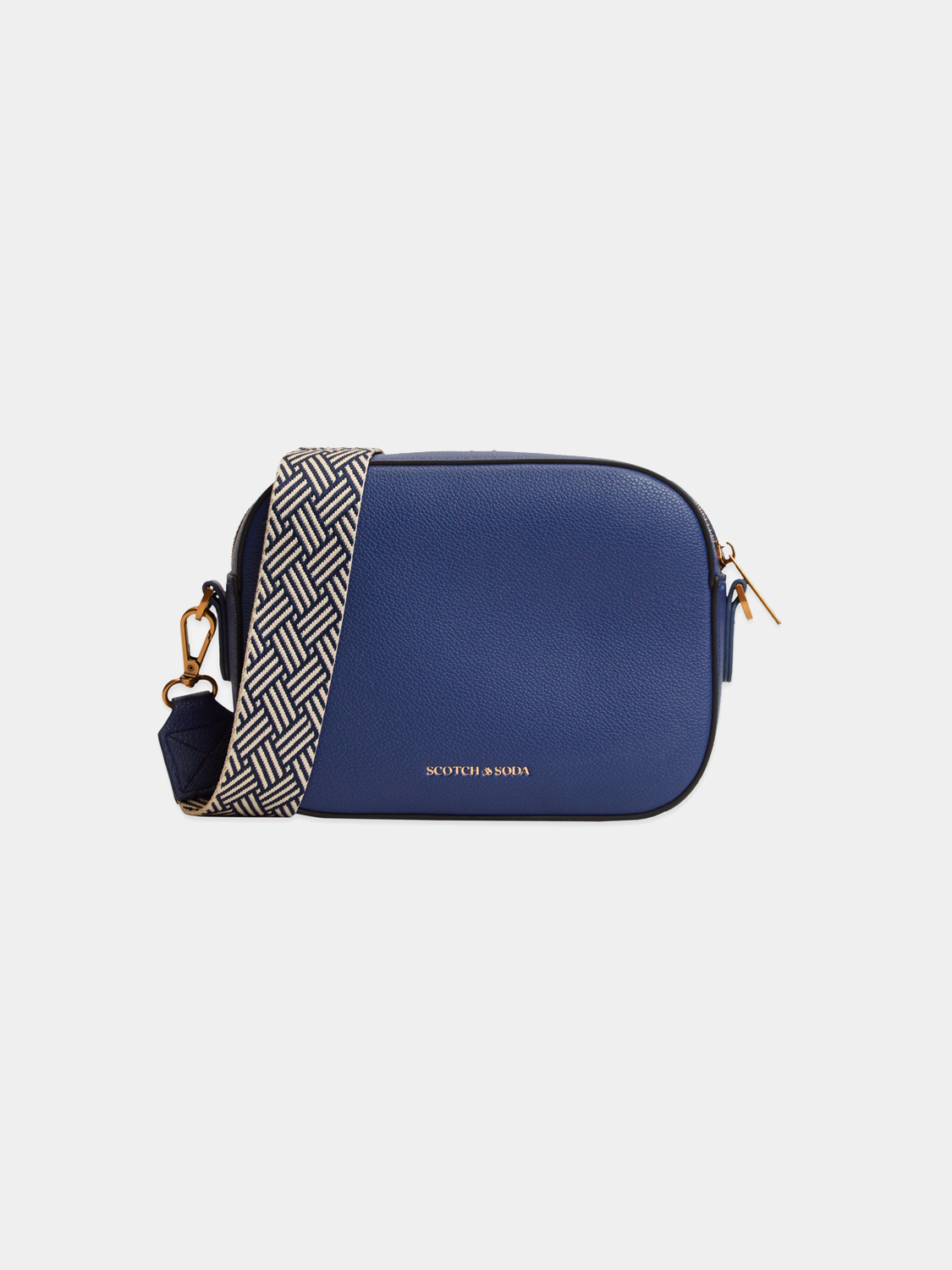 SCOTCH & SODA crossbody bag in black leather with adjustable strap and minimalistic design.