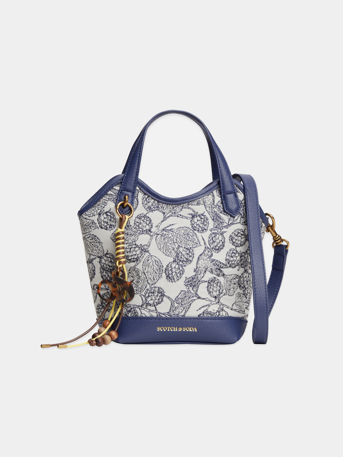 Scotch & Soda top handle handbag in black with gold accents, featuring a structured design and short top handles.