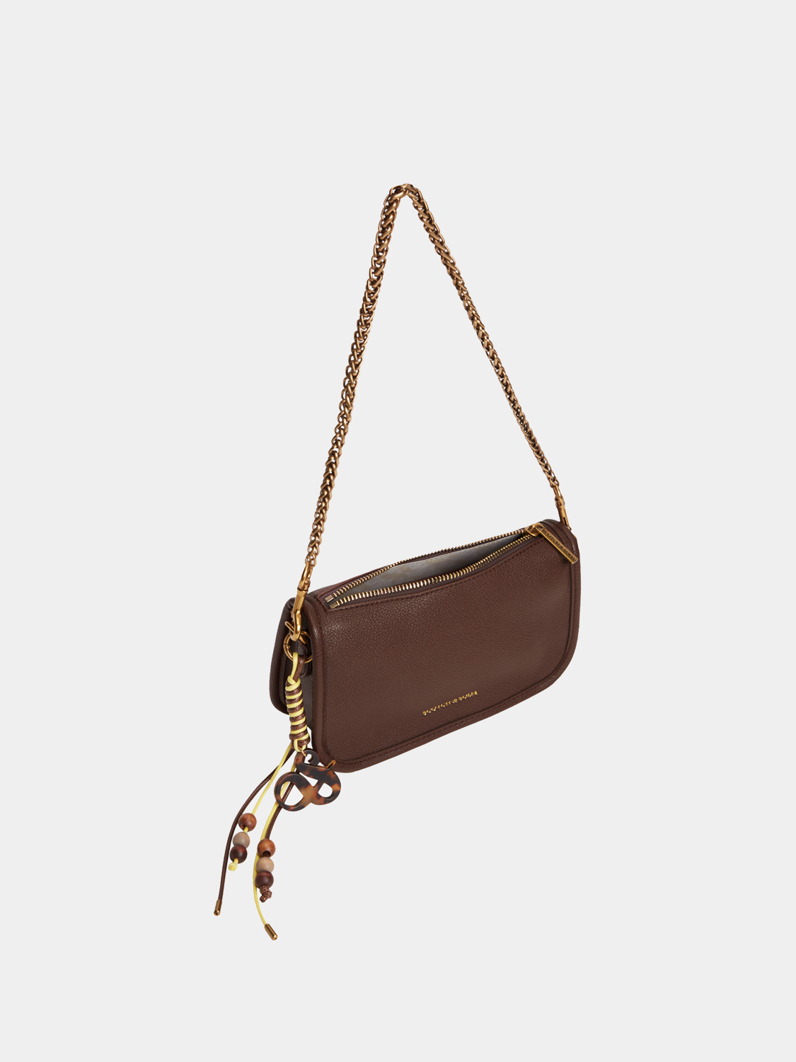 Scotch & Soda shoulder bag with adjustable strap and textured leather surface, stylish and functional for everyday use.