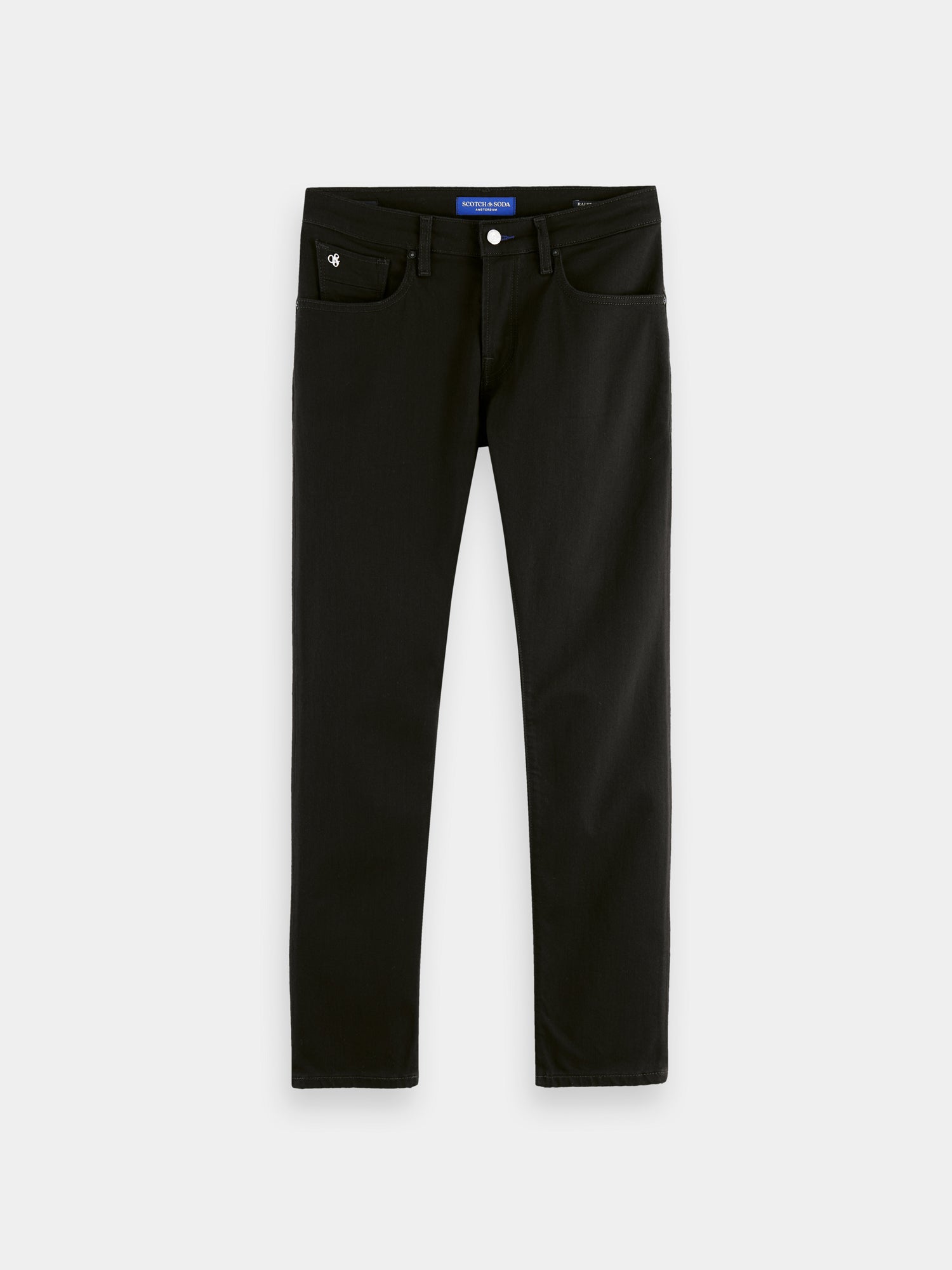 SCOTCH & SODA Ralston slim fit denim jeans, front view showing classic five-pocket design and dark wash.