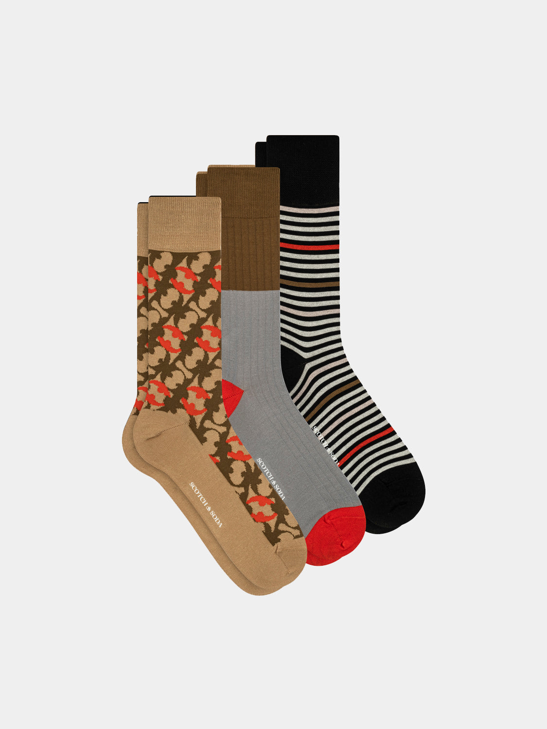 3-pack pattern crew socks