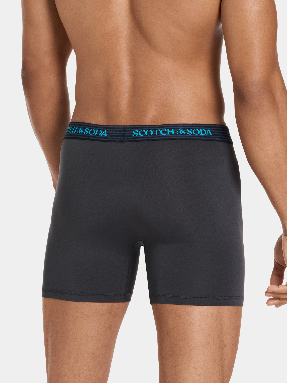 Three pairs of Scotch & SODA men's boxer briefs in a 3-pack, showcasing comfortable underwear with a fitted design.