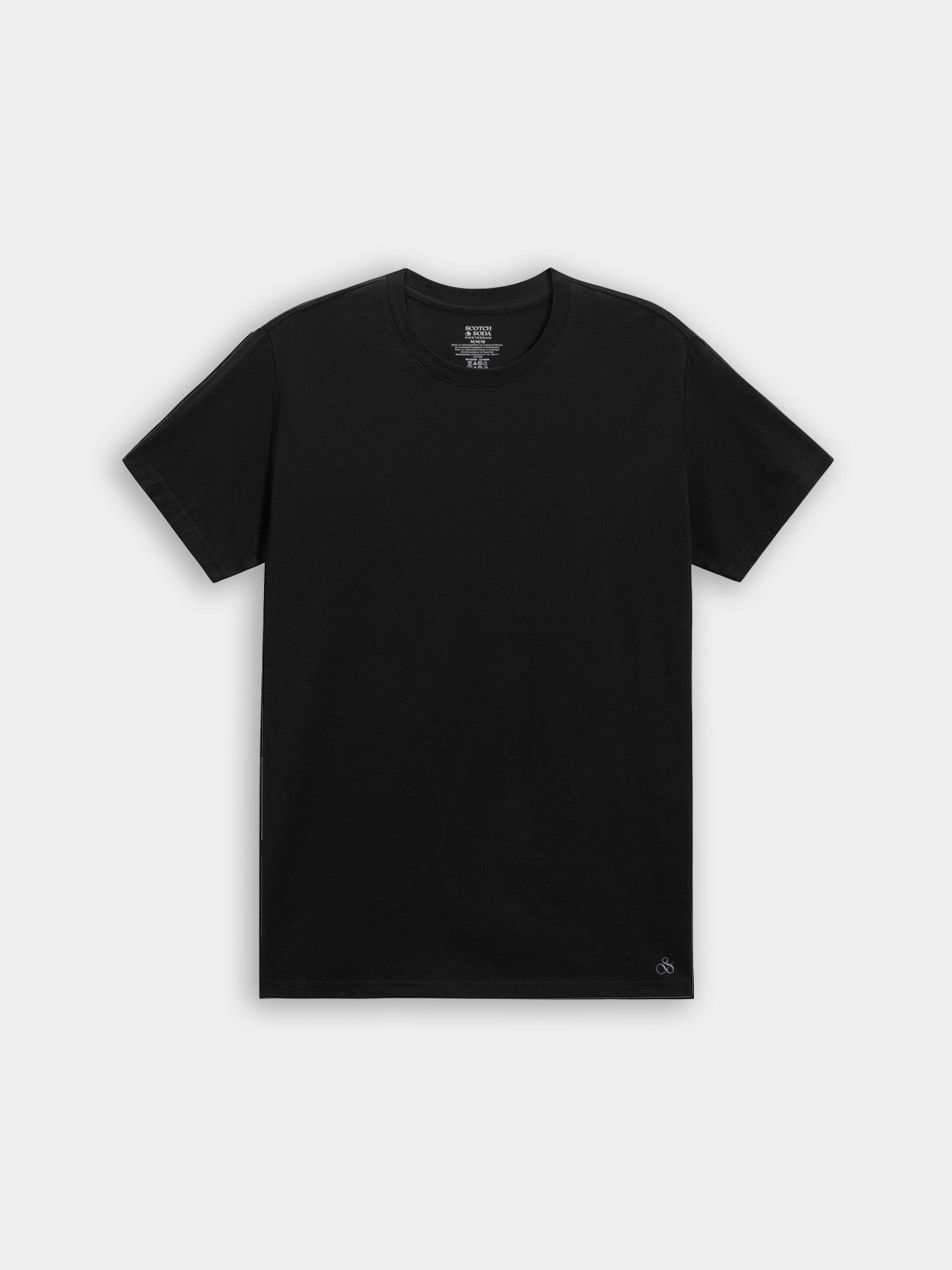 Three Scotch & SODA crew neck short-sleeve T-shirts in neutral colors, laid flat with visible fabric texture.