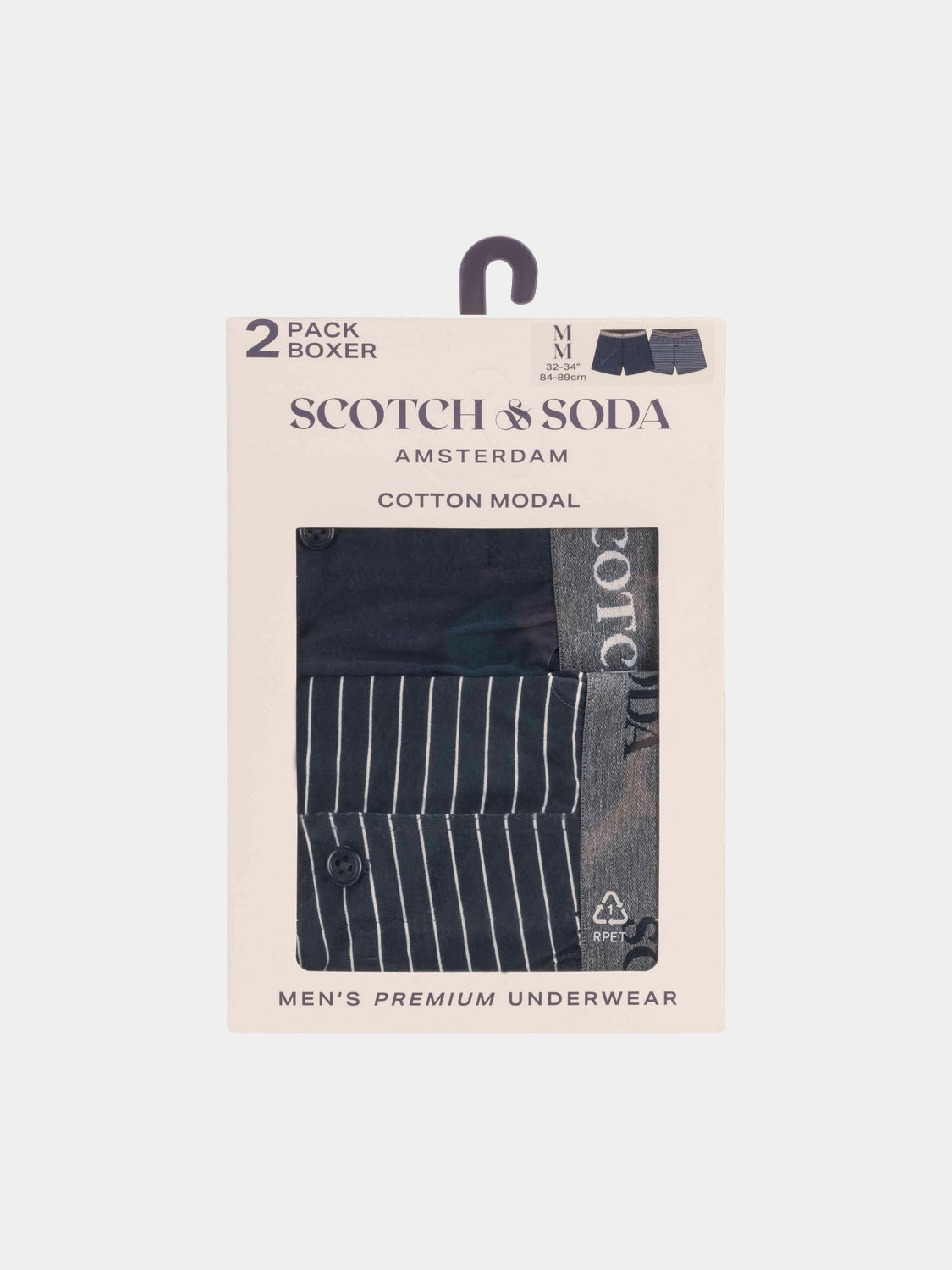 Two-pack Scotch & Soda men's underwear boxers in assorted colors, made of comfortable fabric with a relaxed fit.