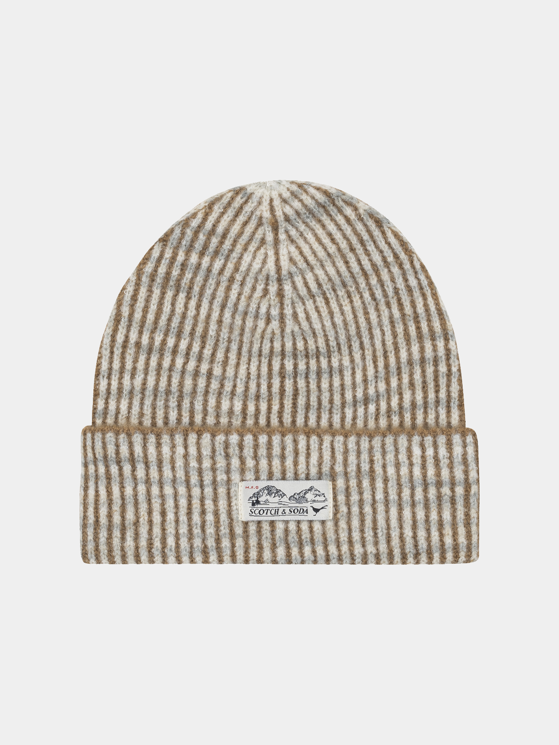 Ribbed cuffed beanie hat by Scotch & Soda, stylish knit hat with a folded cuff, suitable for cold weather.