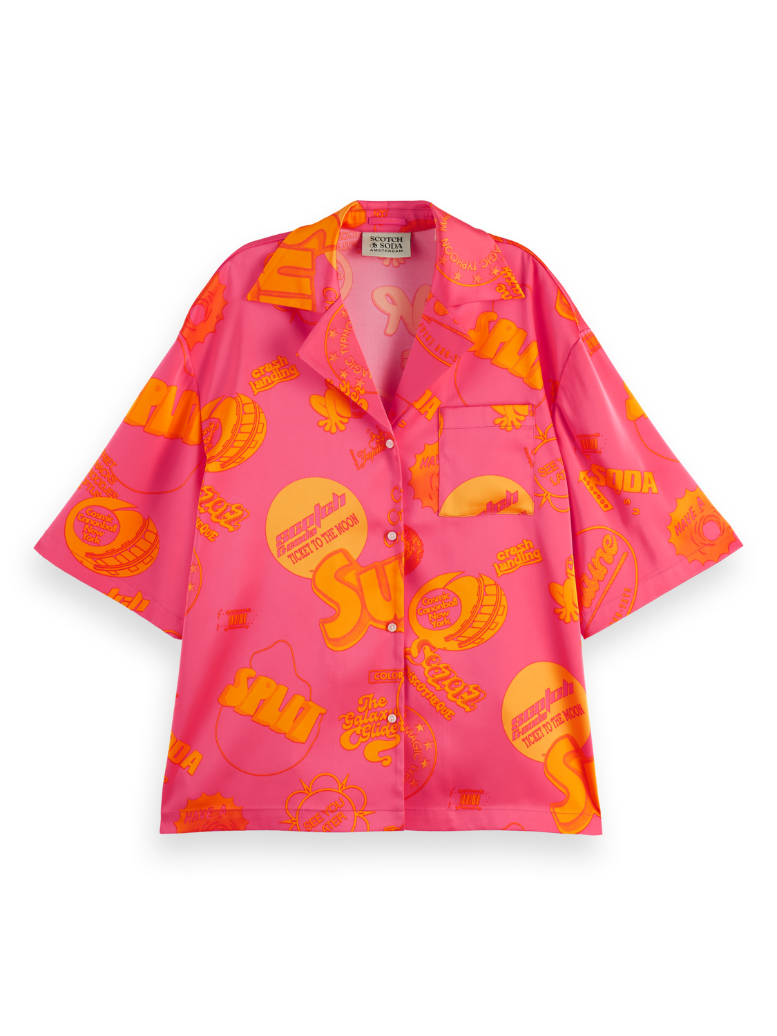 SCOTCH & SODA satin short-sleeved shirt in a smooth fabric, front view