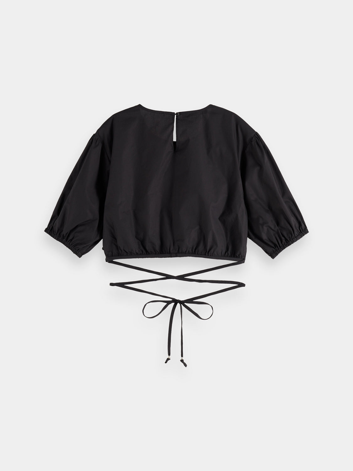 Black cropped poplin top from Scotch & Soda, woven fabric with a relaxed fit and short sleeves.