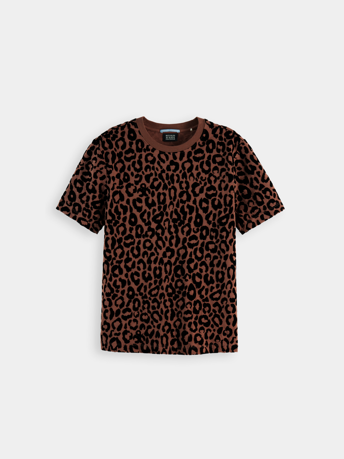 Scotch & Soda flock print short sleeve T-shirt with crew neck, casual men's fashion tee, black graphic design