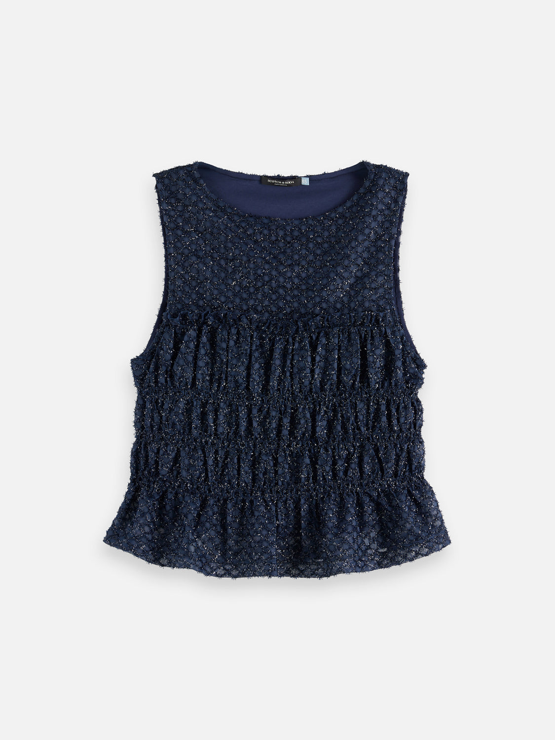 Smocked tank top by Scotch & Soda featuring a fitted design with ruffled details and adjustable straps.