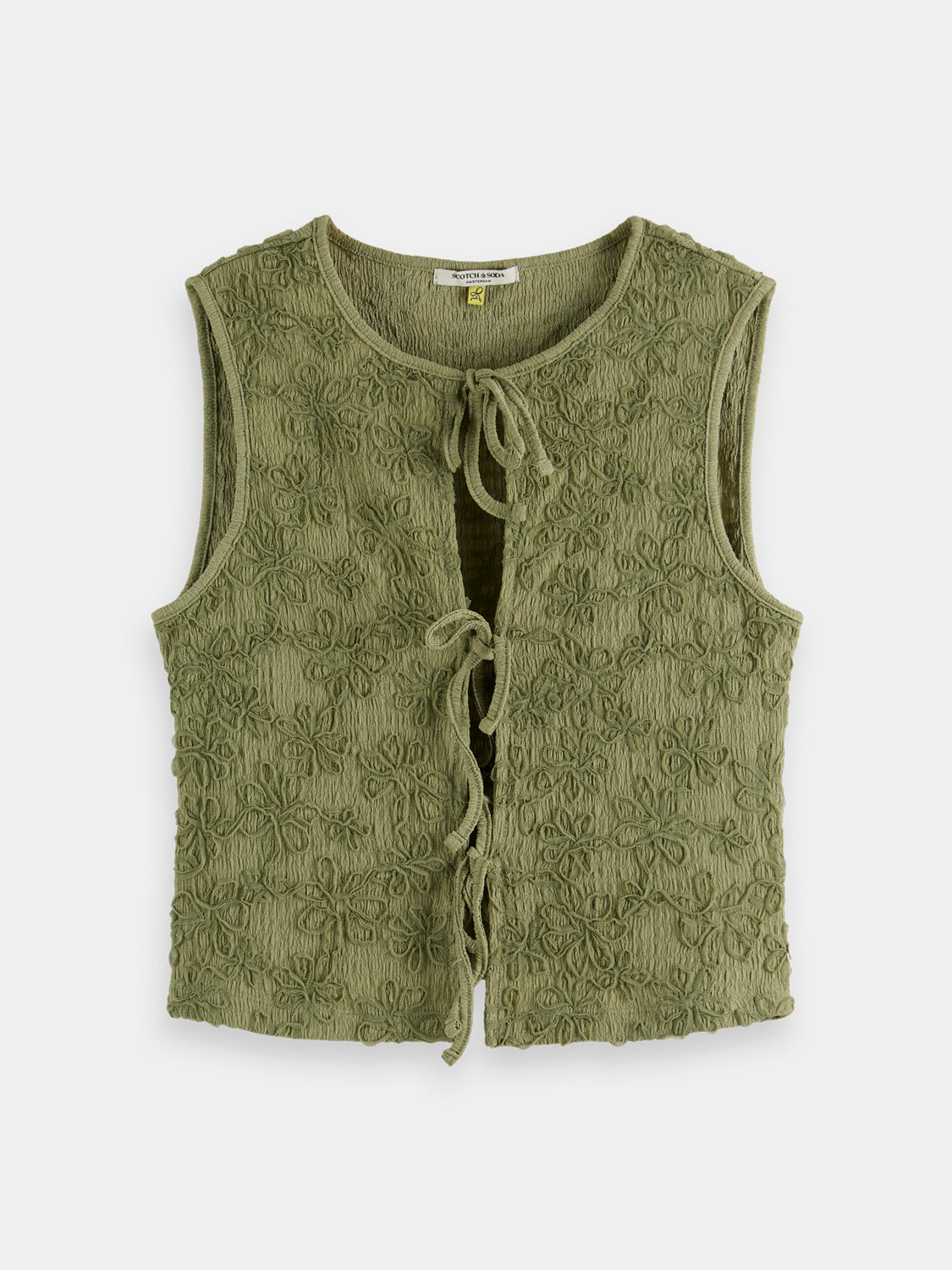 Structured tank top with bow closure by Scotch & Soda, featuring a fitted design and sleeveless style in the image.
