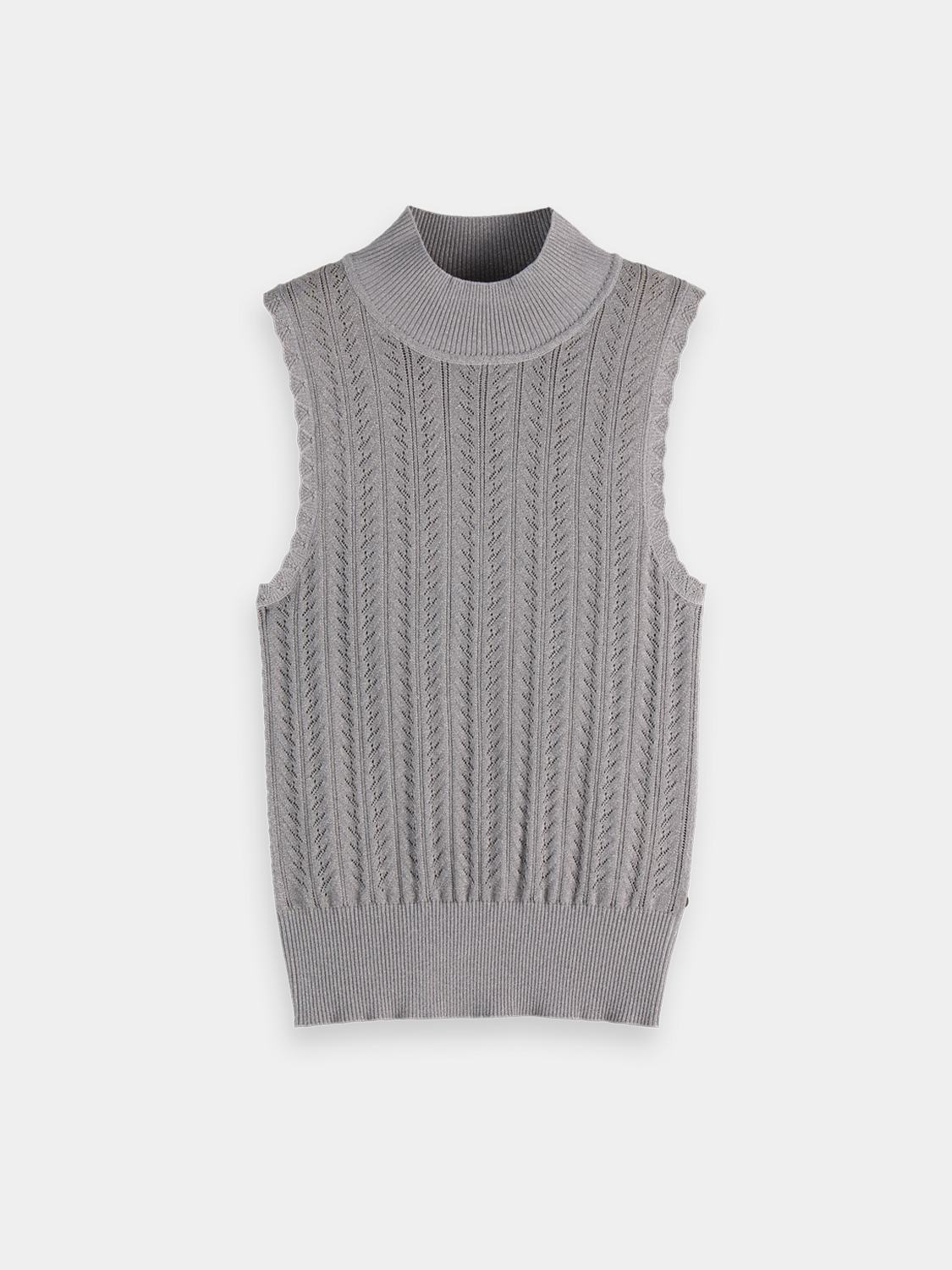 Metallic pointelle tank top by Scotch & Soda, featuring a lightweight, textured fabric with a sleeveless design and subtle shimmer.