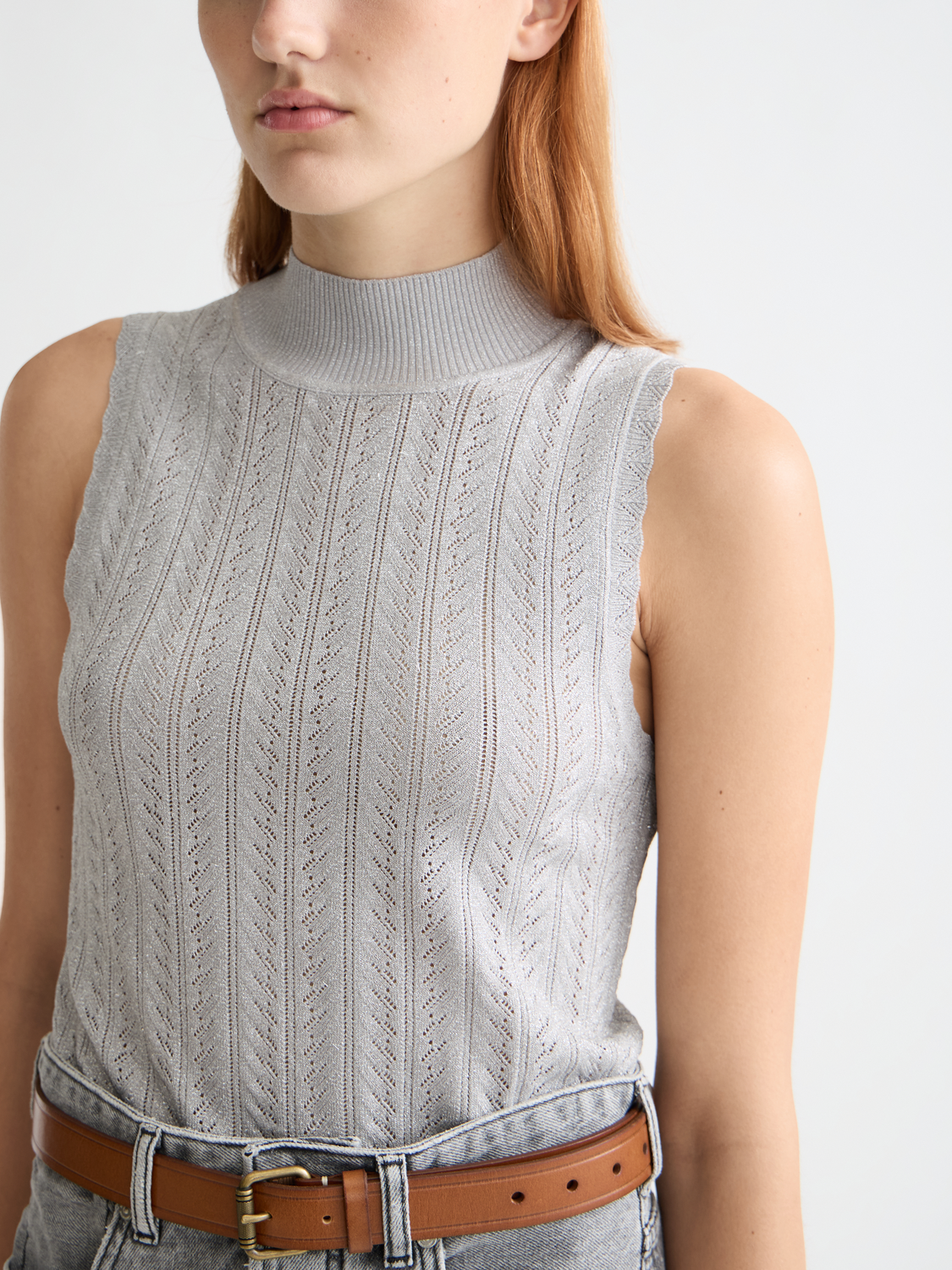 Metallic pointelle tank top from Scotch & Soda, lightweight sleeveless shirt with a textured, breathable design.