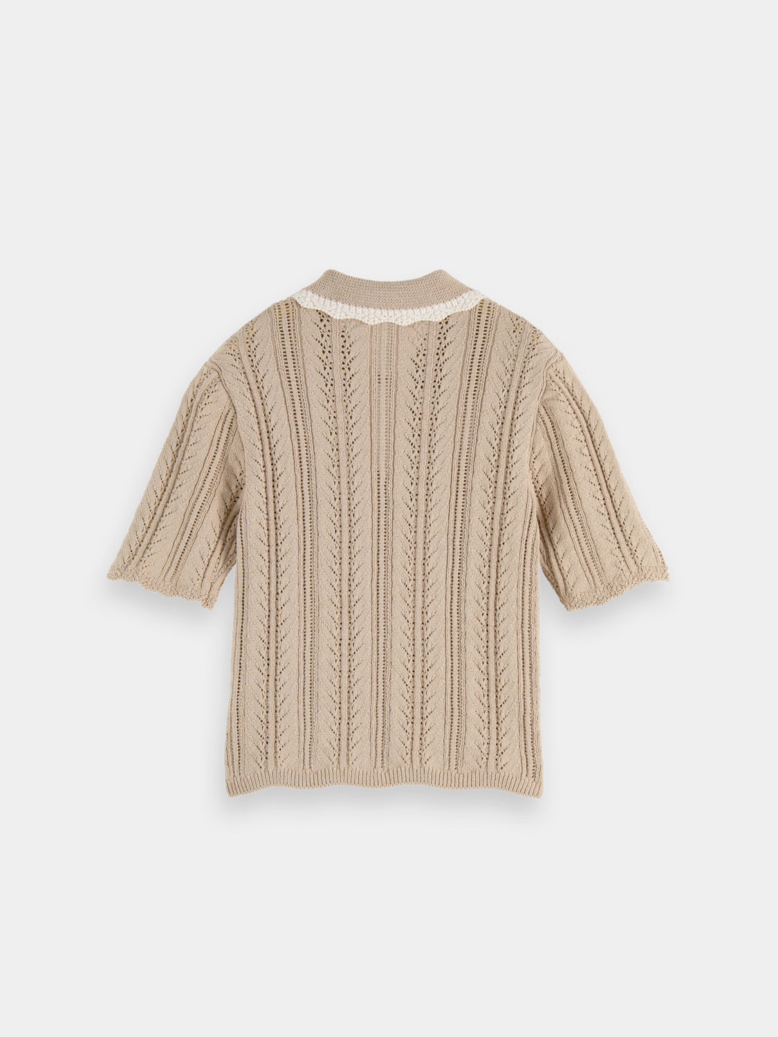 Black Scotch & Soda pointelle collared knitwear polo shirt with a textured pattern and ribbed collar and cuffs.