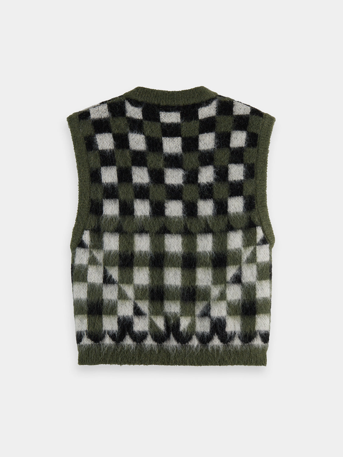 Fuzzy black jacquard spencer knitwear by Scotch & Soda featuring textured pattern and cozy fit.
