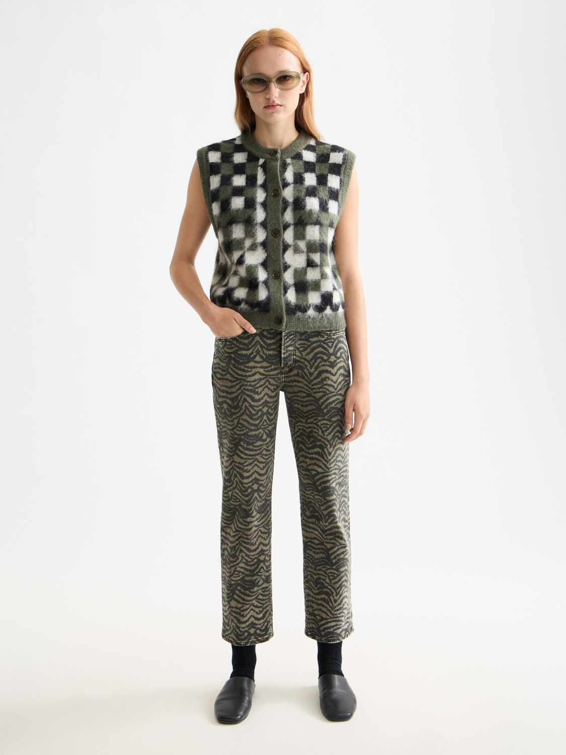Fuzzy jacquard knitwear spencer by Scotch & Soda featuring a textured pattern and cozy, stylish design.