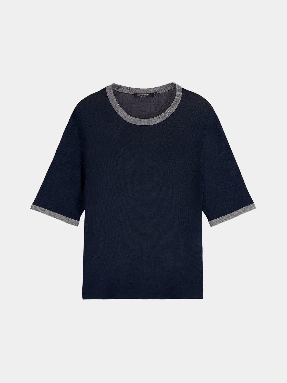 Light blue short-sleeved knit pullover by Scotch & Soda, showcasing a soft, textured fabric and classic fit.