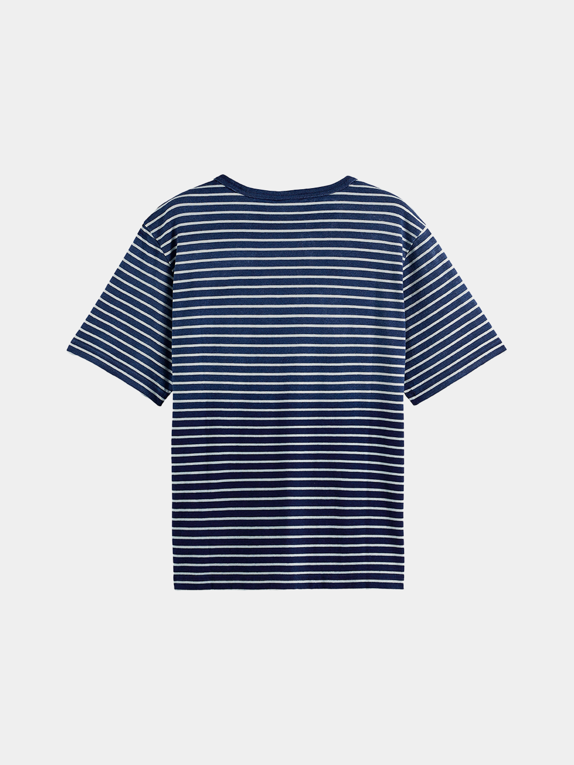 Indigo washed Scotch & Soda short sleeve T-shirt with a relaxed fit, displayed on a neutral background.
