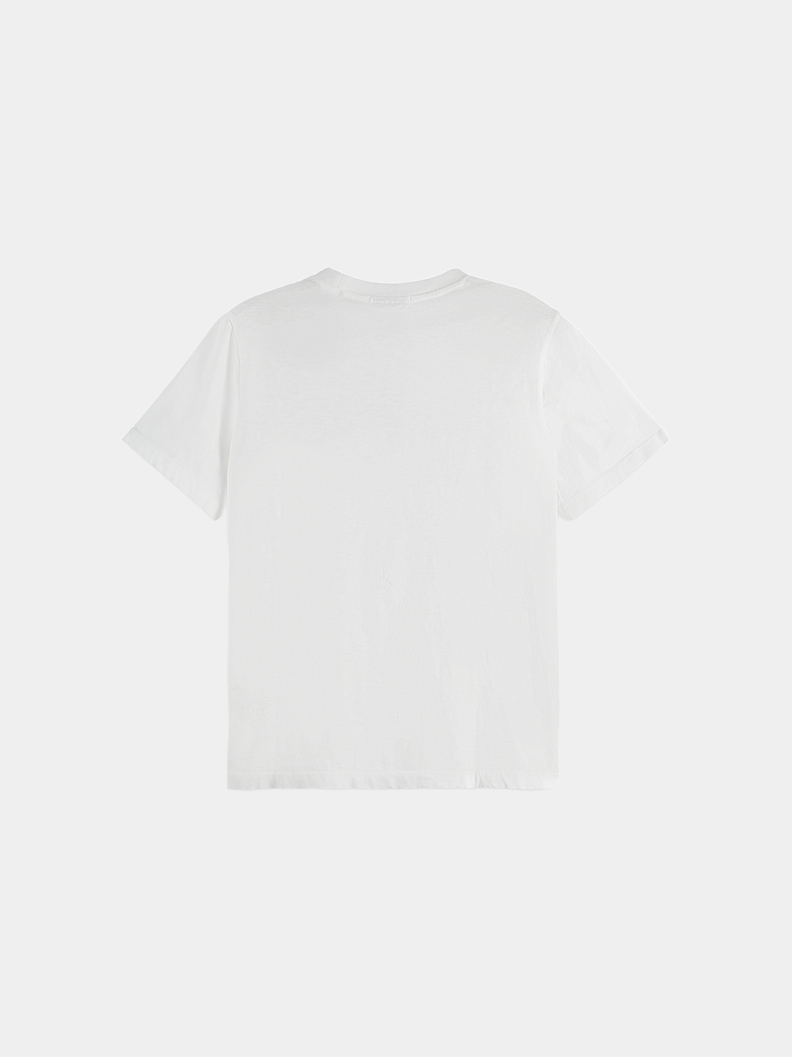 Black short-sleeve Scotch & Soda graphic t-shirt with bold print, displayed flat on a white background.