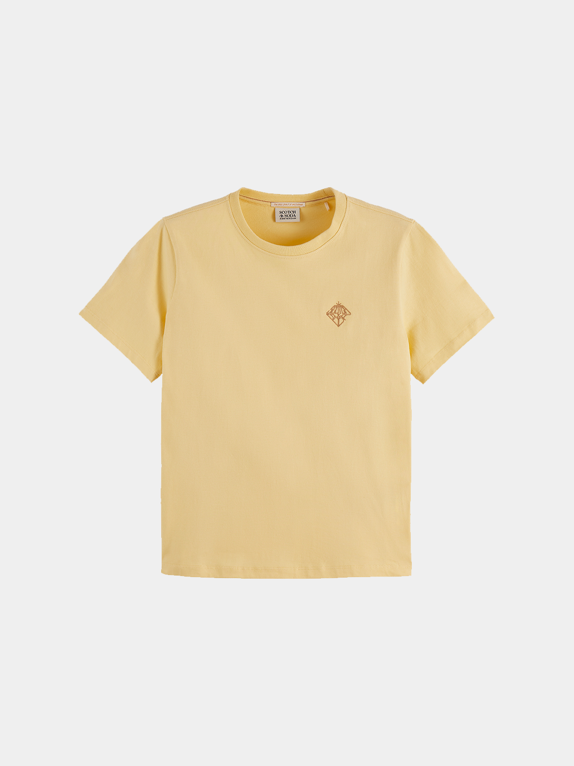 Embroidered Scotch & Soda short-sleeve T-shirt featuring colorful floral embroidery on lightweight fabric.