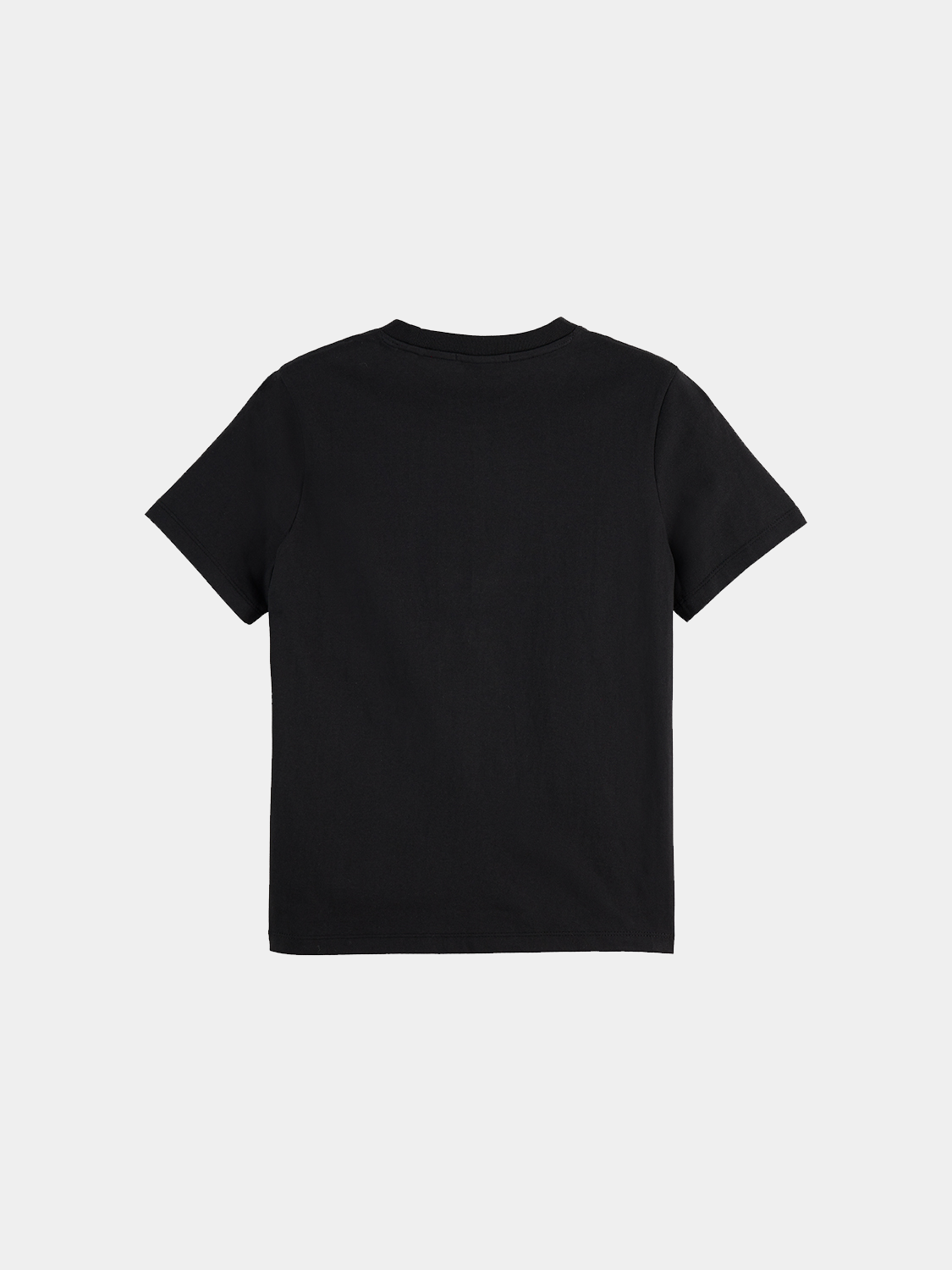 Black short-sleeve Scotch & Soda chest artwork t-shirt with a graphic design on the front.
