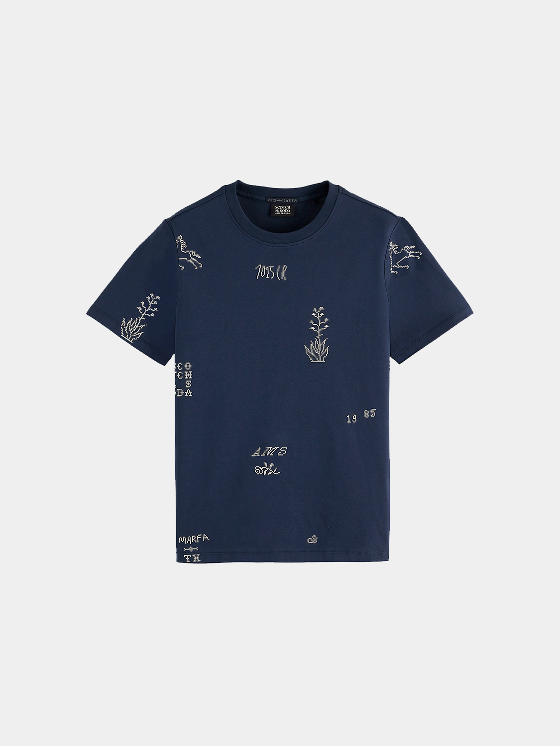 Printed Scotch & Soda short sleeve T-shirt with colorful graphic design on front, casual men's summer tee.