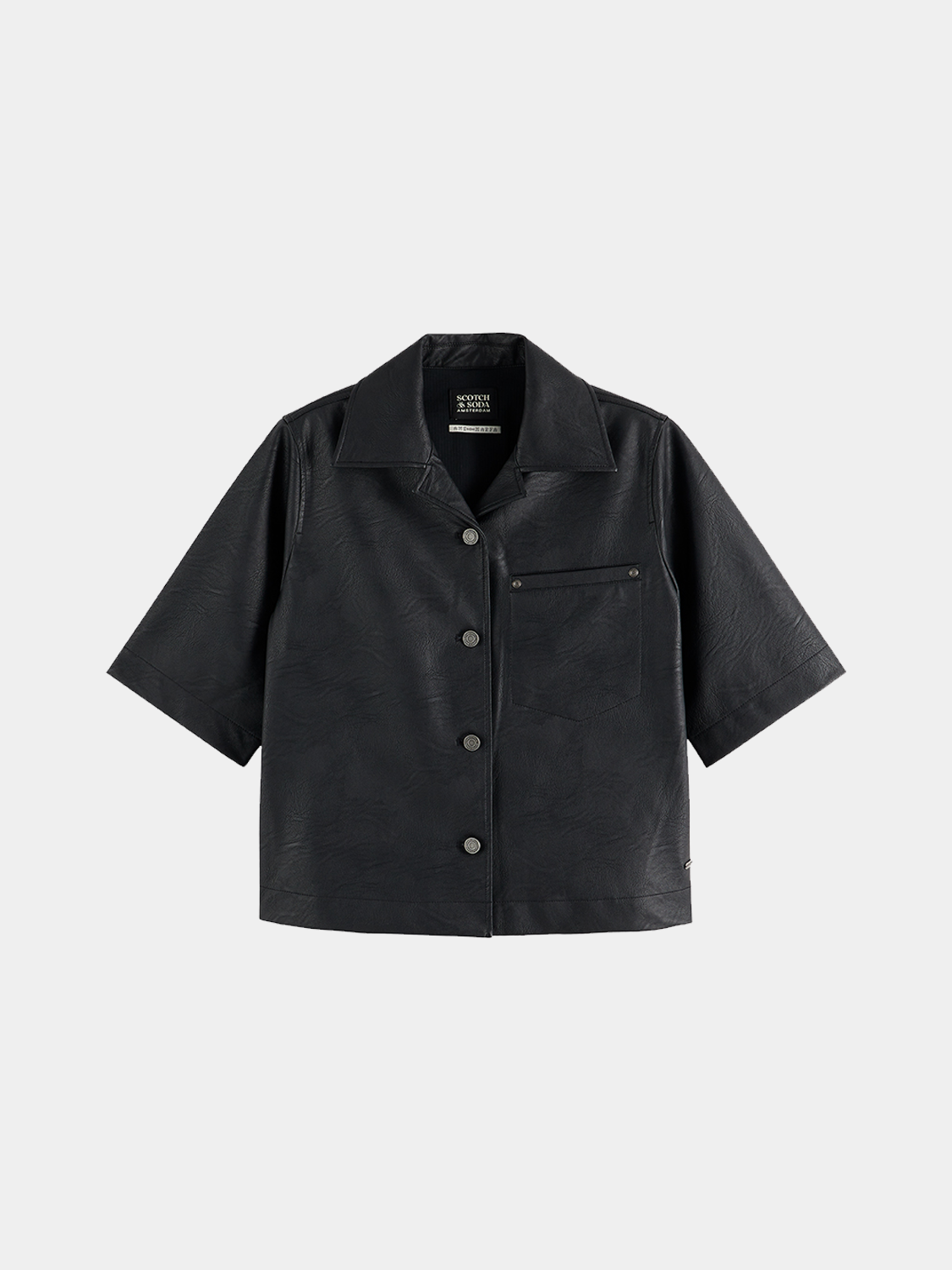 Faux leather short-sleeve shirt from Scotch & Soda, stylish men's S/S shirt with a sleek black leather look.