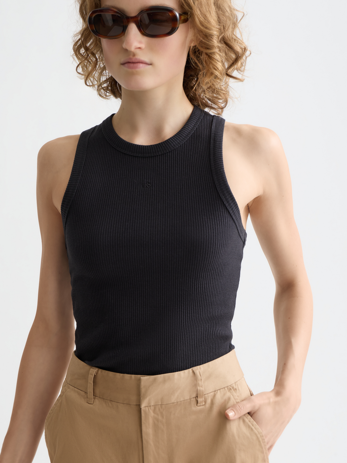 Ribbed racer tank top by Scotch & Soda, featuring a fitted design and sleeveless style, ideal for casual wear.