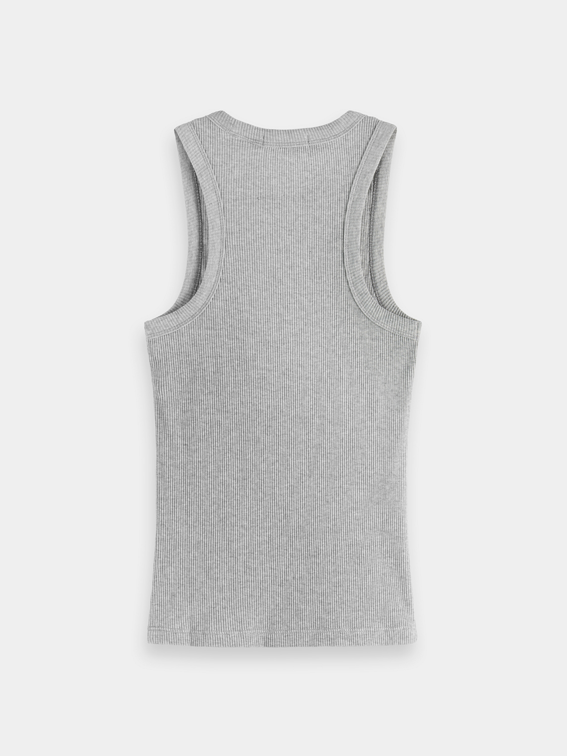 Black ribbed racer tank top by Scotch & Soda, front view showing fitted style and ribbed fabric.