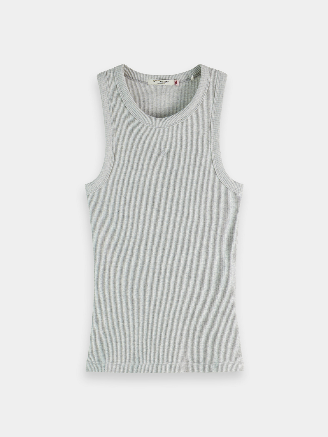Ribbed racer tank top by Scotch & Soda, sleeveless with fitted ribbed fabric, in a neutral color, casual style for everyday wear.