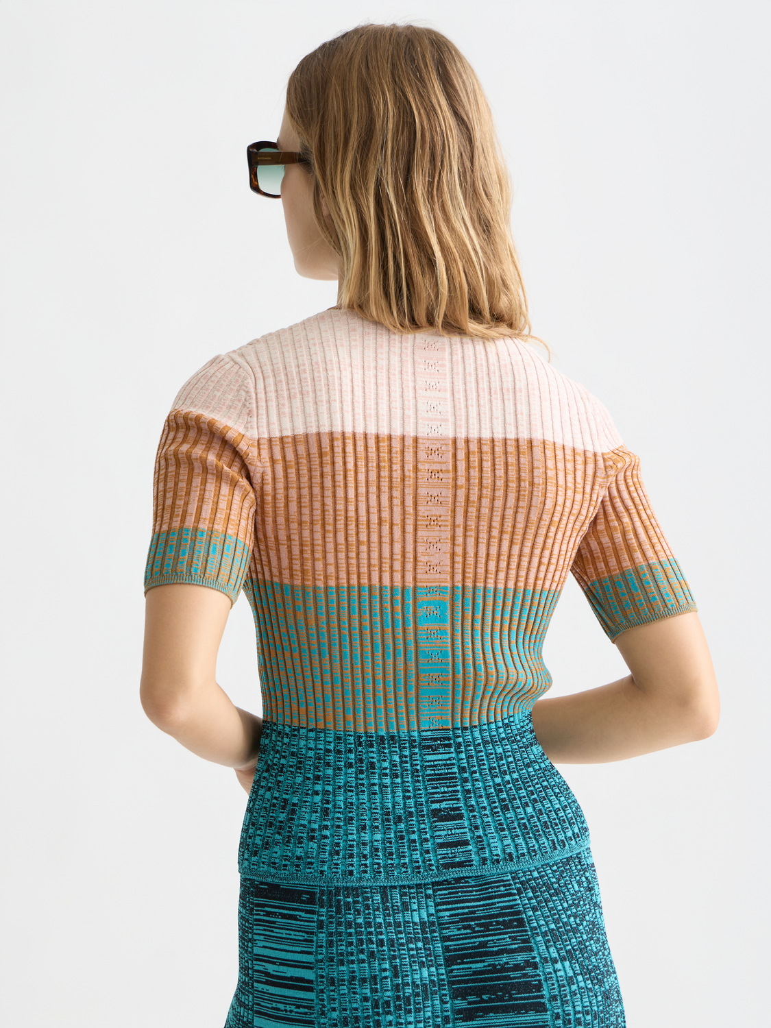 Striped short-sleeved knit cardigan from Scotch & Soda, featuring a casual design with horizontal stripe pattern and back view.