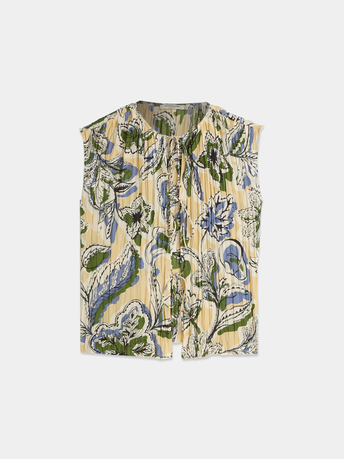 Relaxed knitted vest with stripe trim from Scotch & Soda, woven top featuring a soft, casual fit and stylish striped detailing.