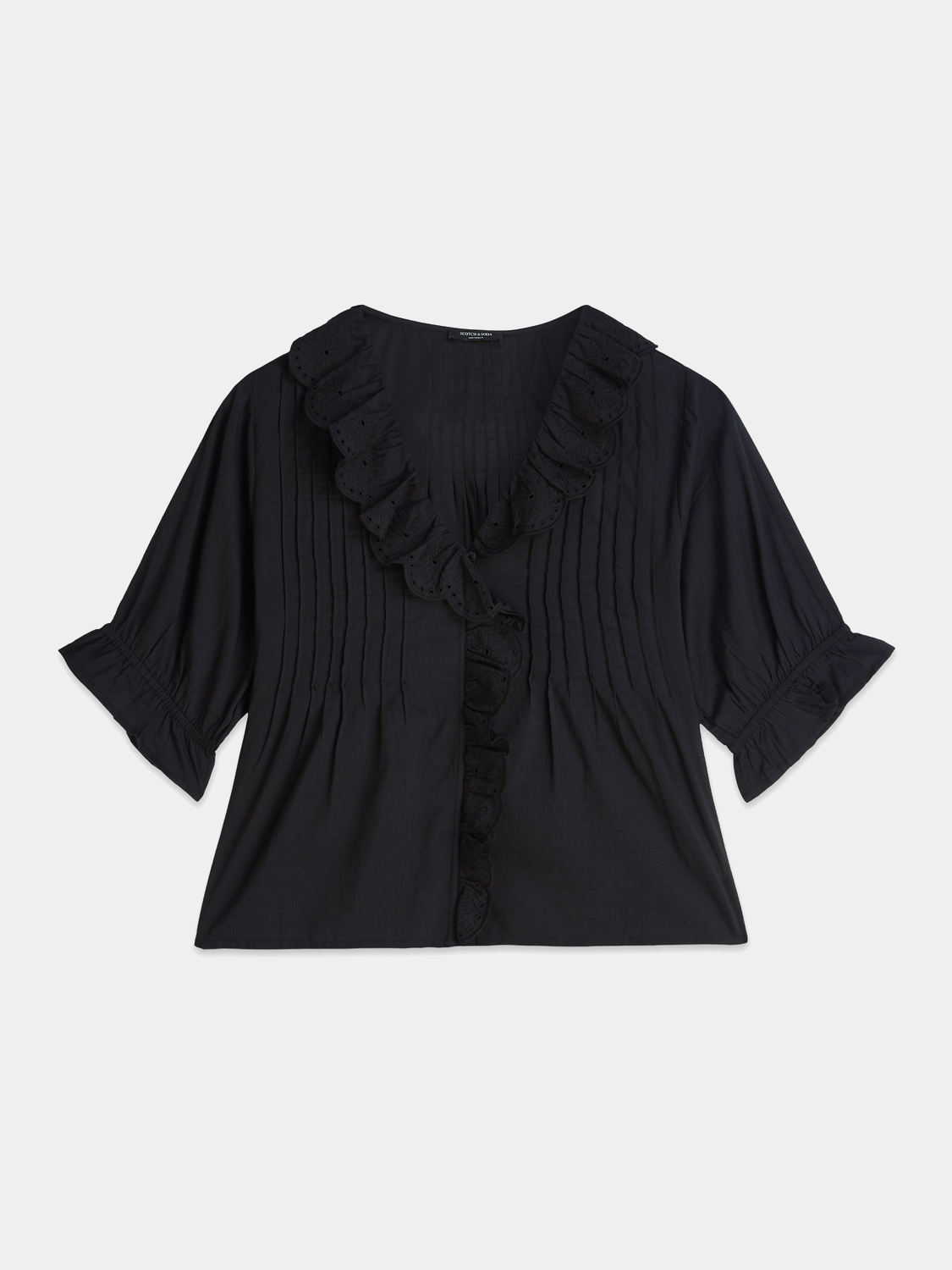 Embroidered short-sleeved woven blouse by Scotch & Soda featuring intricate embroidery and a relaxed fit.
