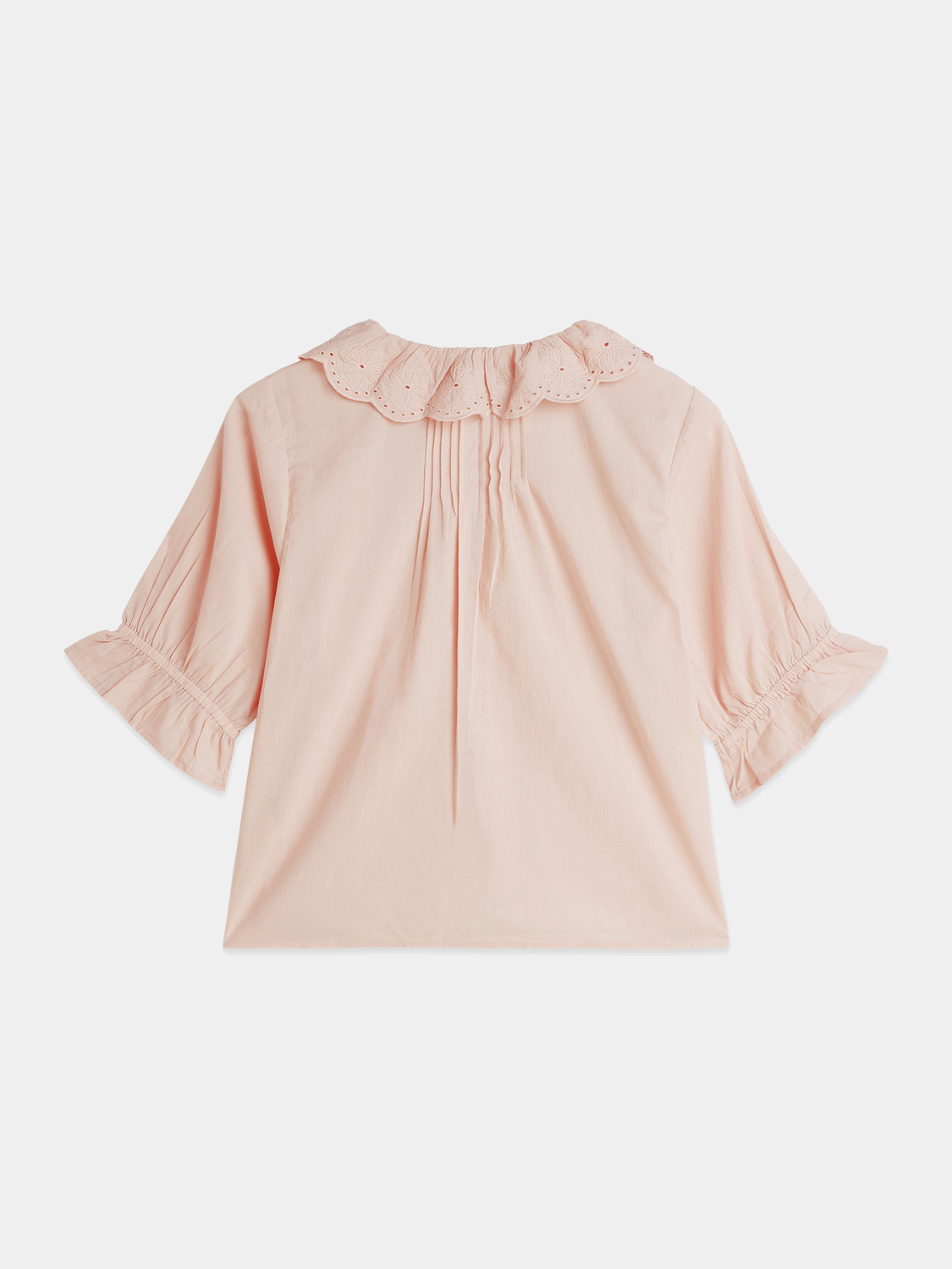 Embroidered short-sleeved woven blouse by Scotch & Soda with intricate embroidery and a relaxed fit, back view.