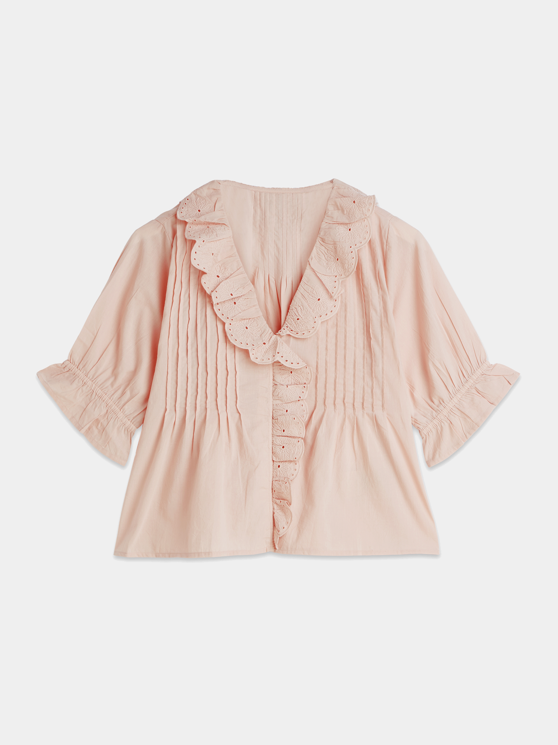 Embroidered short-sleeved woven blouse by Scotch & Soda featuring detailed floral embroidery and a relaxed fit.