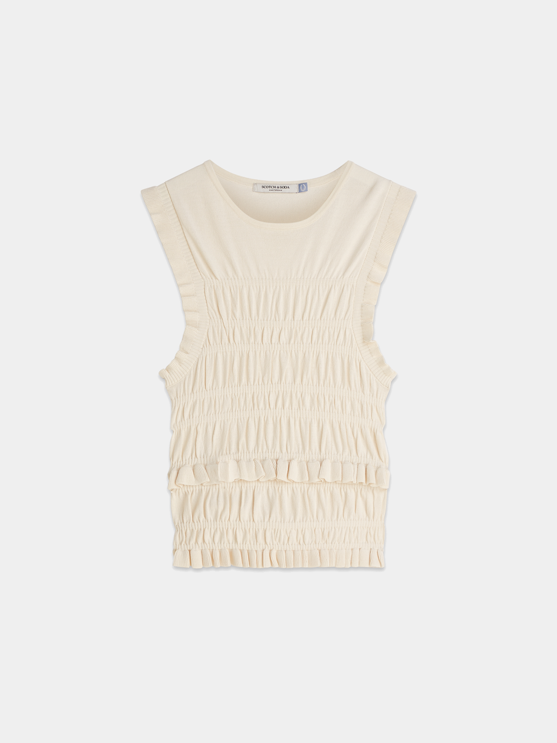 Scotch & Soda smock-stitched tank top featuring a relaxed fit and detailed stitching, ideal for casual wear.