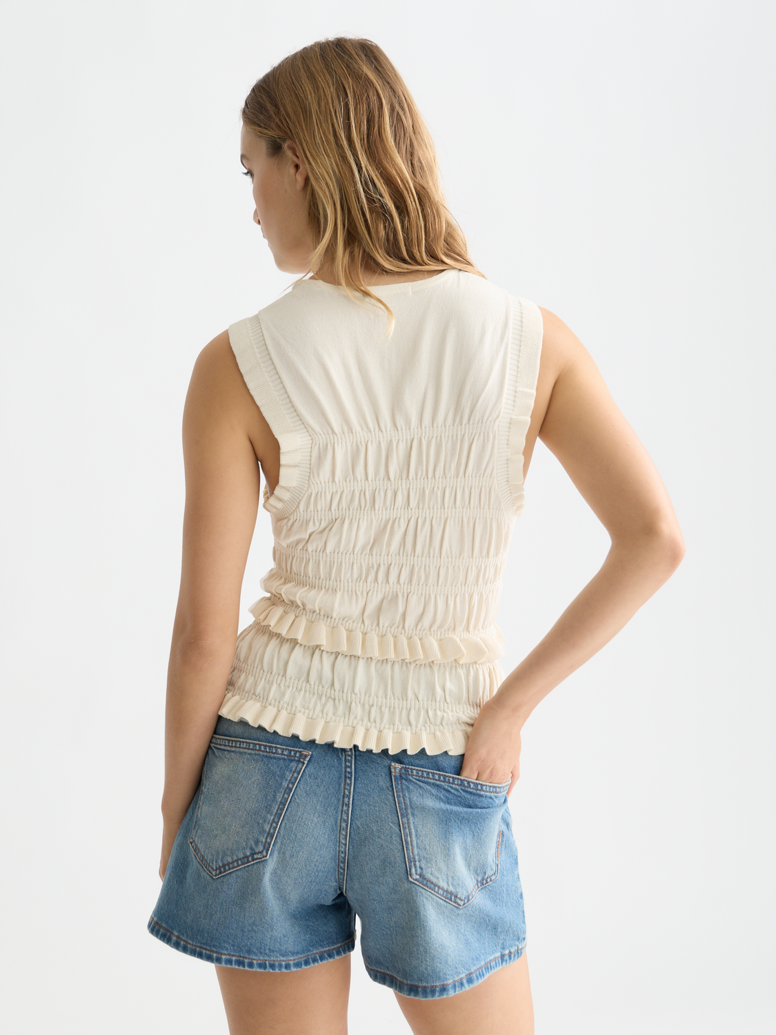 Scotch & Soda smock stitched tank top with relaxed fit and detailed stitching, shown from back view in this product image.