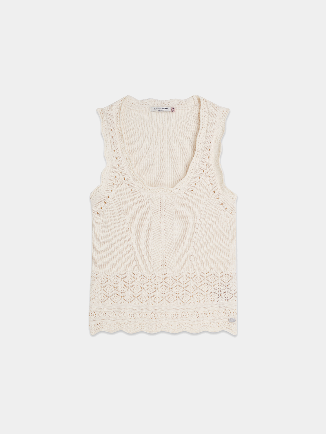 Pointelle knitted vest tank top by Scotch & Soda, featuring lightweight, textured fabric with a stylish ribbed neckline.