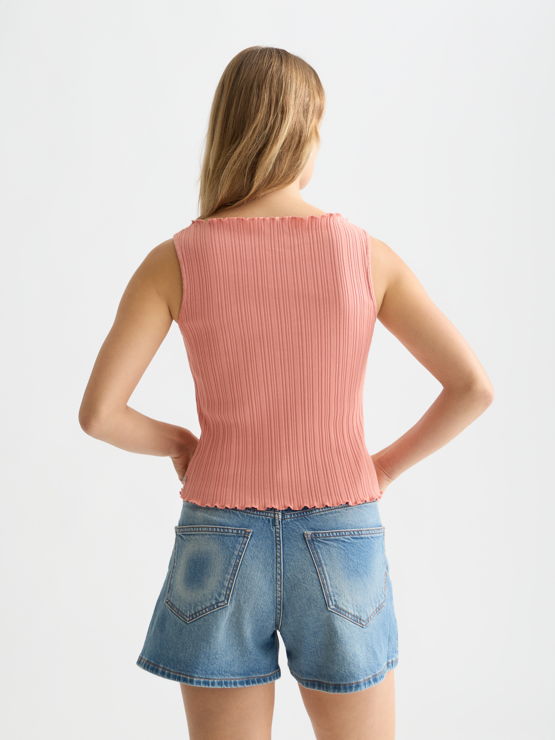 Structured ribbed tank top by Scotch & Soda, featuring a fitted design and back view with ribbed fabric detail.