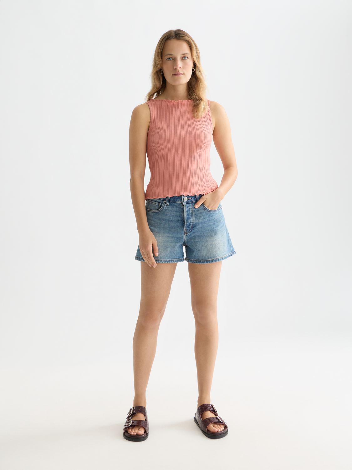 Structured ribbed tank top from Scotch & Soda, featuring a fitted design and ribbed fabric, shown in the front view.