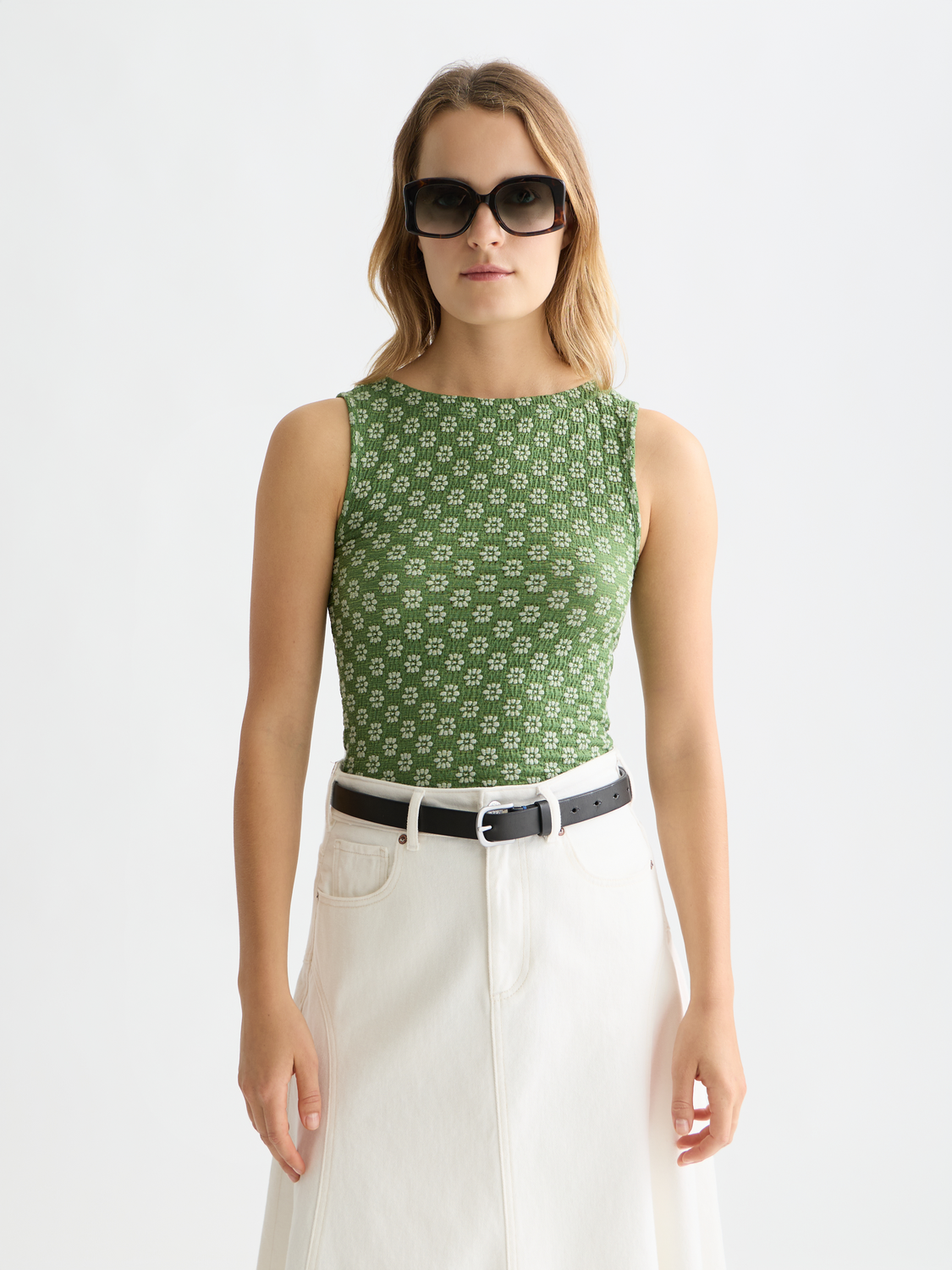 Structured tank top by Scotch & Soda featuring a fitted design and sleeveless style, shown in a neutral color.