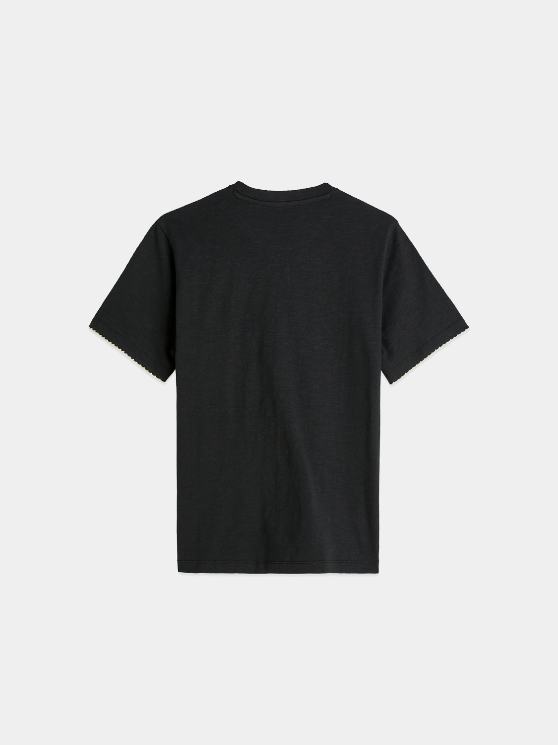 Black embroidered slub t-shirt from Scotch & Soda, short sleeve design with subtle embroidered details on the front.