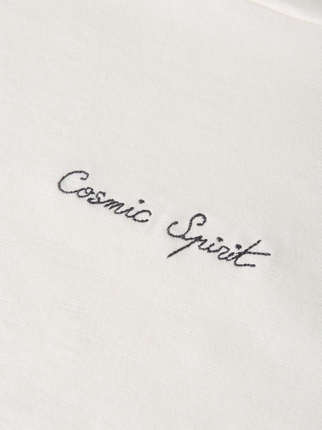 Light beige embroidered slub T-shirt from Scotch & Soda with short sleeves and subtle textured fabric.