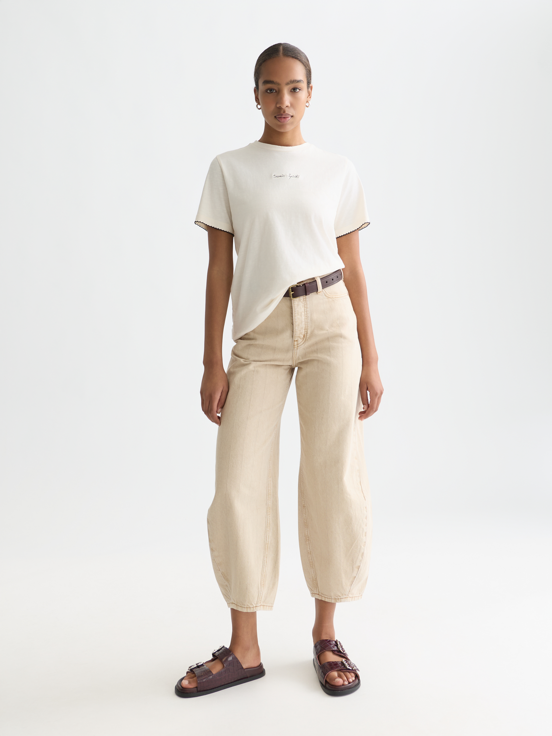 White embroidered slub T-shirt from Scotch & Soda featuring short sleeves and subtle embroidered details.