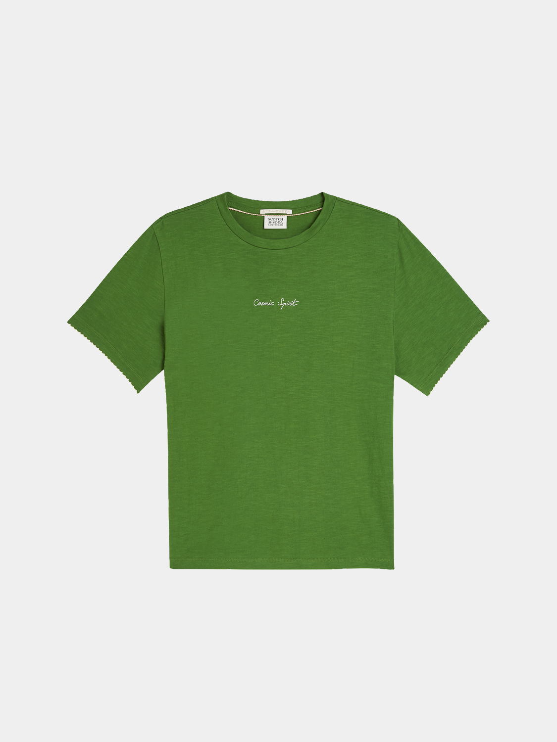 Embroidered Scotch & Soda short sleeve slub t-shirt with colorful embroidery on soft fabric, casual and stylish men's tee.