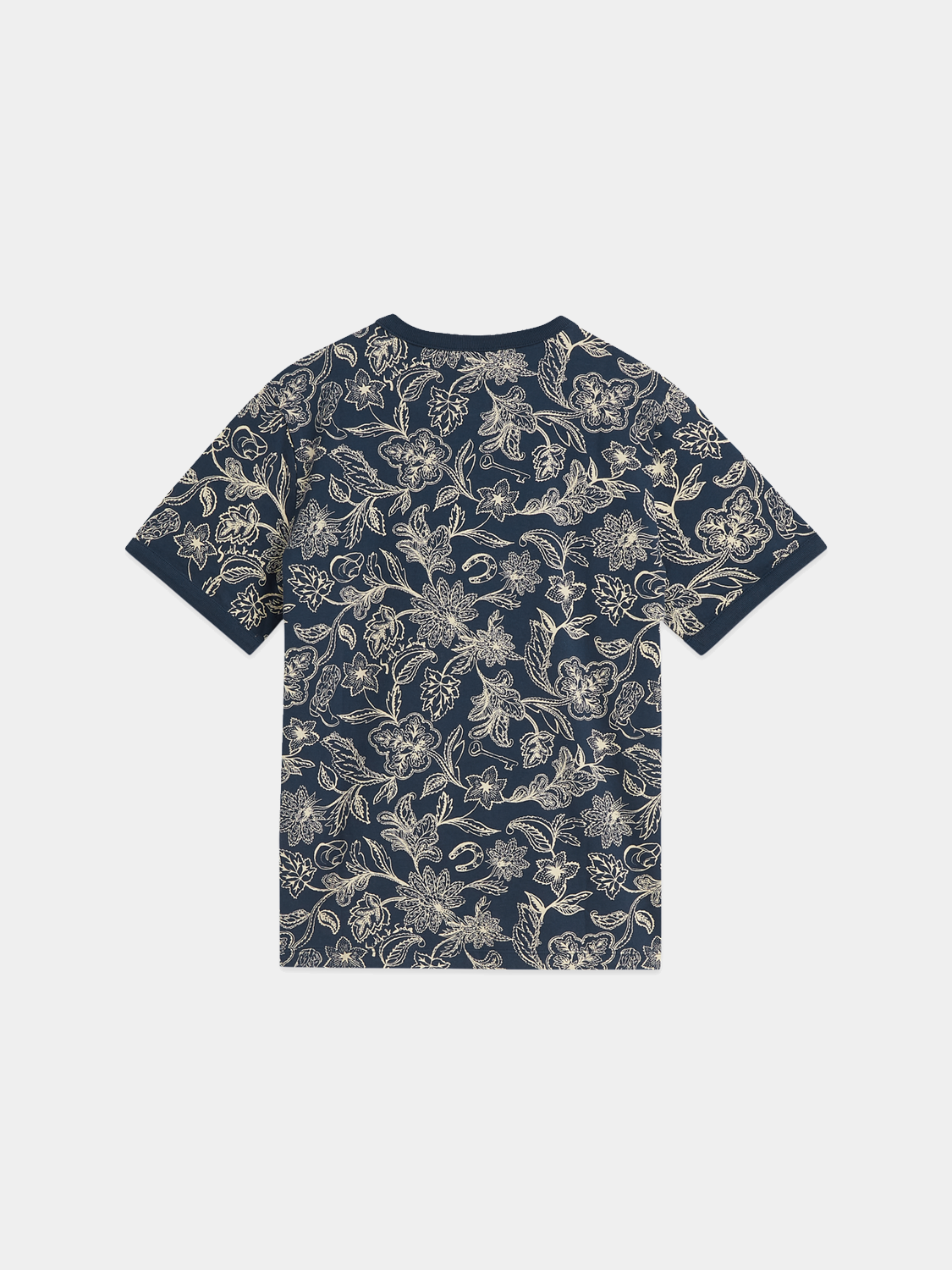 Black printed Scotch & Soda short-sleeve T-shirt with graphic design on front and crew neckline.