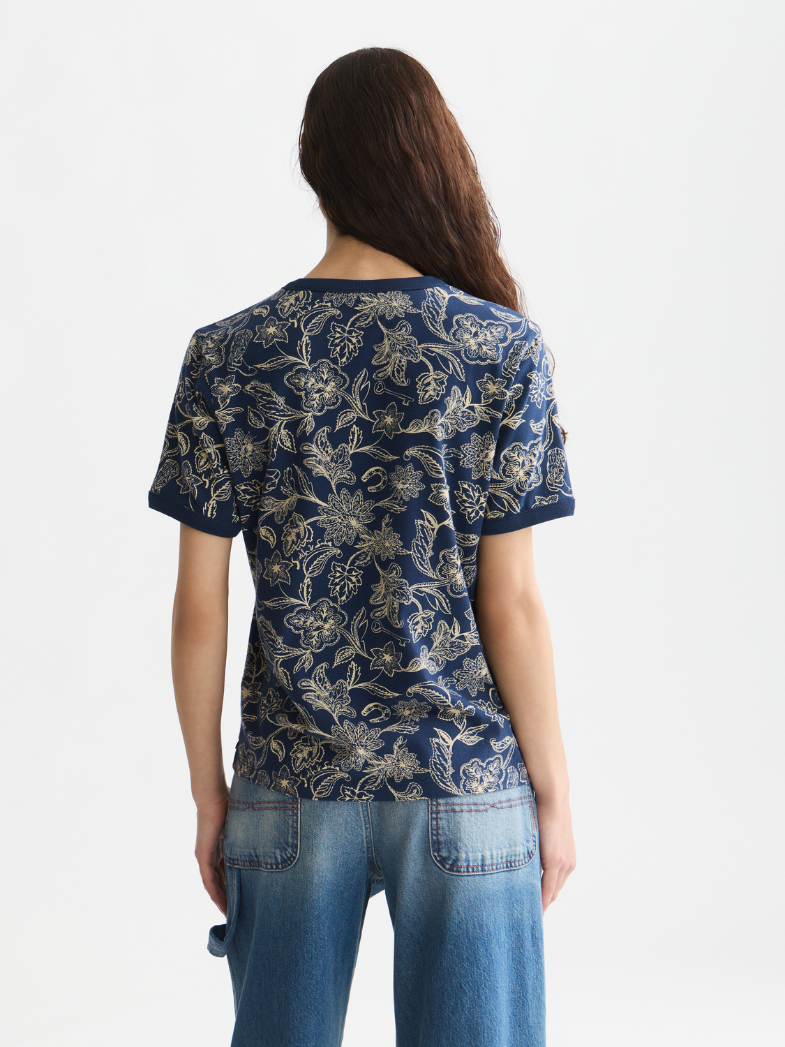 Printed Scotch & SODA short-sleeve t-shirt with graphic design, shown from the back side.
